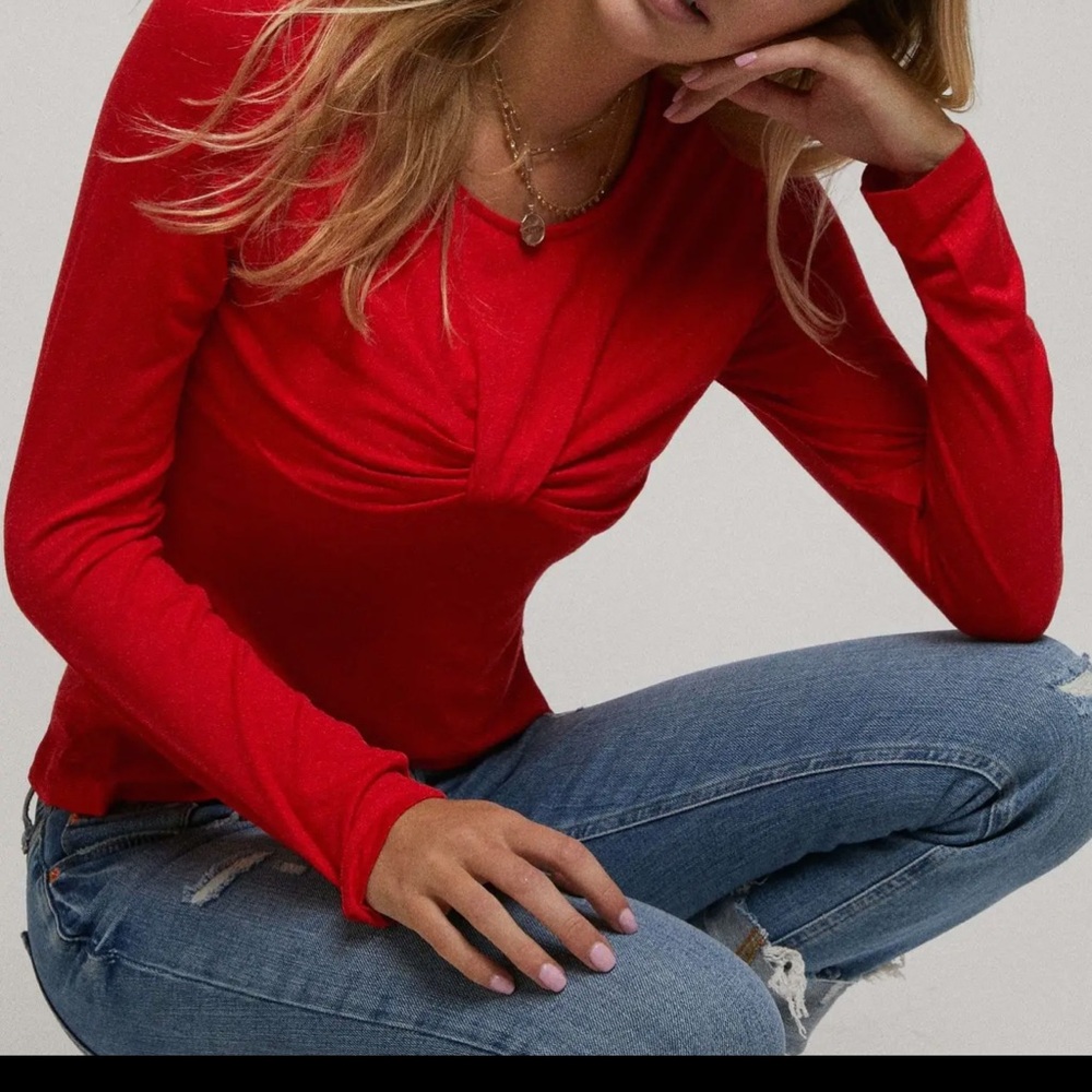 Bow Elegant Red Long Sleeve Top